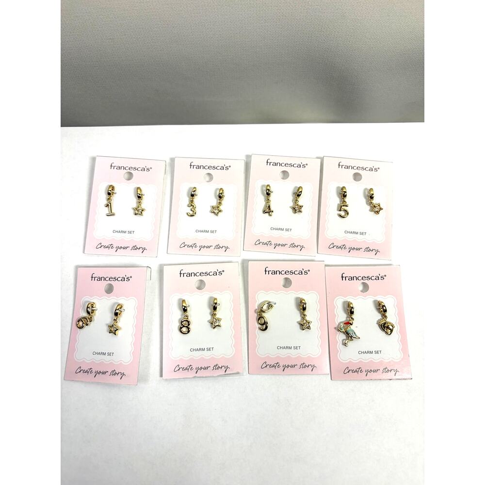 Francescas Charm Set Numbers Lot of 8 Sets 1,3,4,5,6,8,9 Flamingo Gold Tone Star